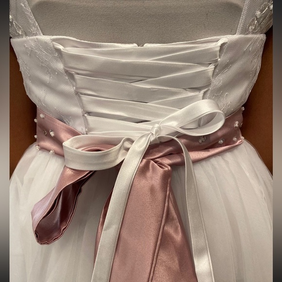 Ball-Gown/Princess Scoop Sweep Train Lace/Tulle Flower Girl Dress Size 12 - Picture 4 of 5